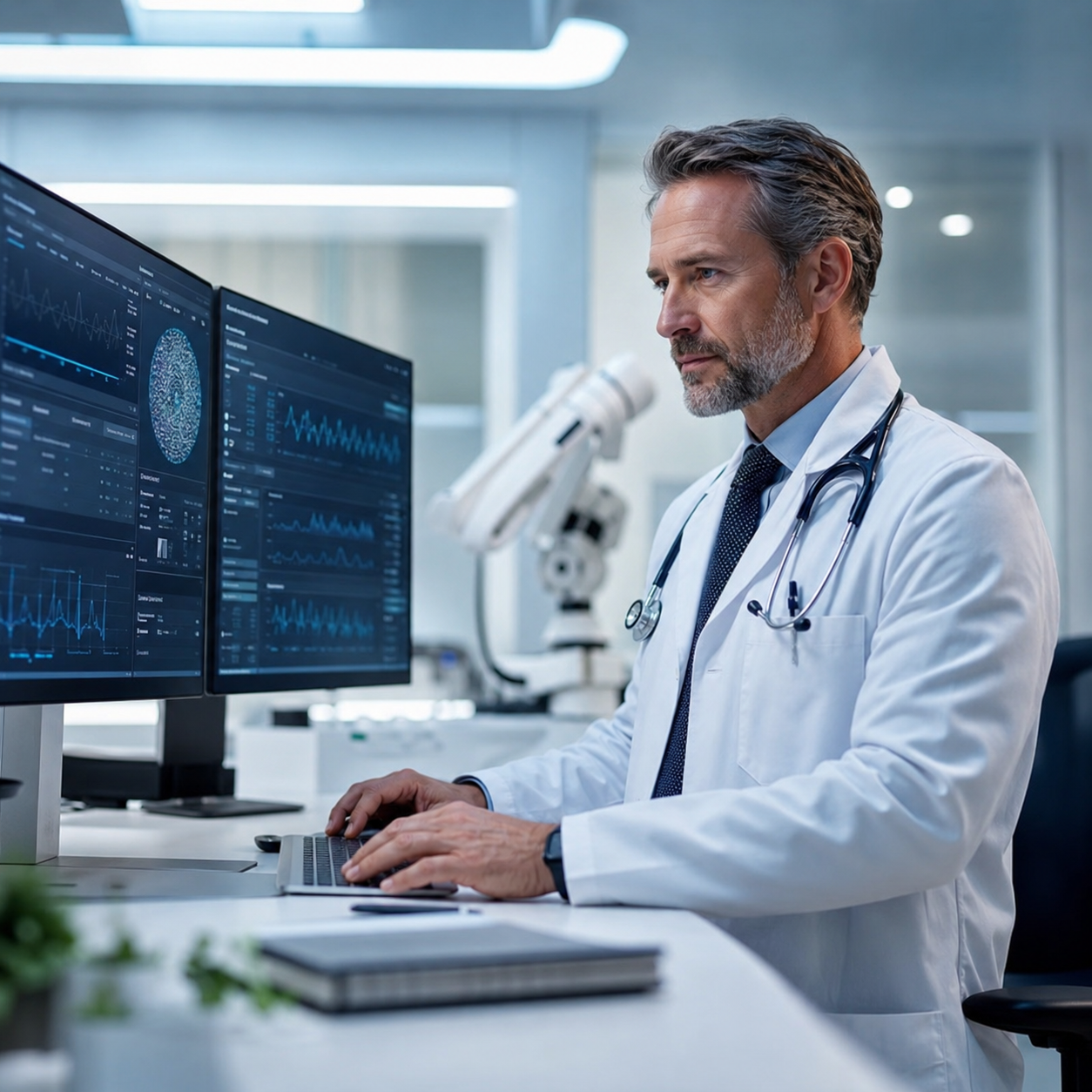 Profesional sanitario analizando datos clínicos con IA
